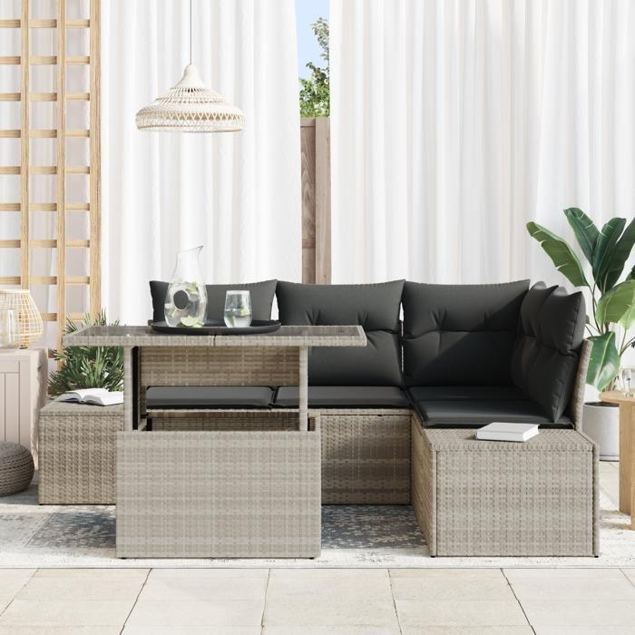 VidaXL Ensemble de canapé de jardin 5 pièces avec coussins gris clair en osier synthétique 3357915