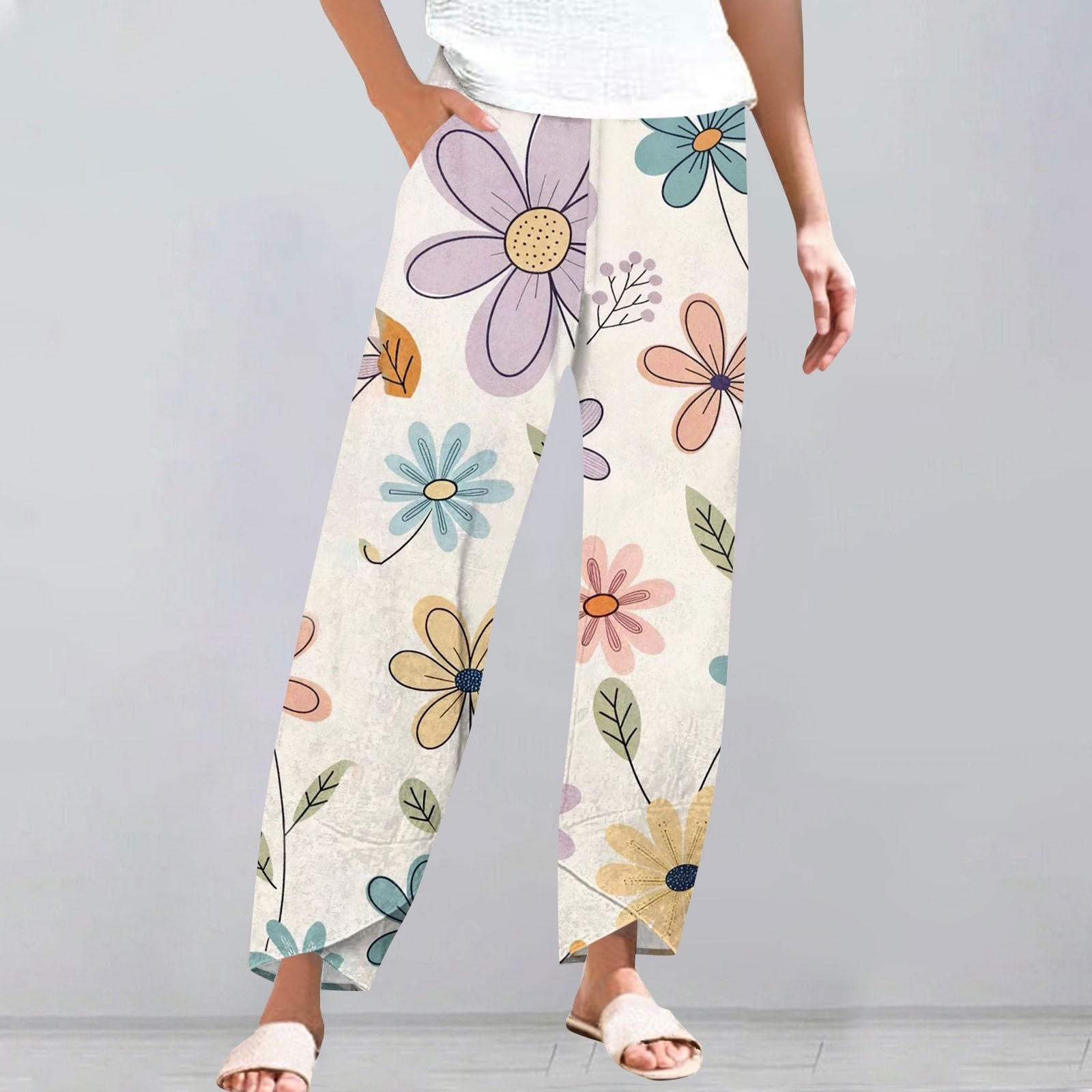 

Брюки женские летние повседневные широкие брюки с эластичной резинкой на талии и карманами S