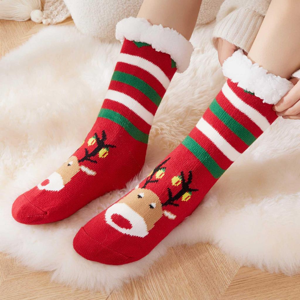 Women's Fleece-Lined Christmas Stockings: Winter Floor & Sleep Socks