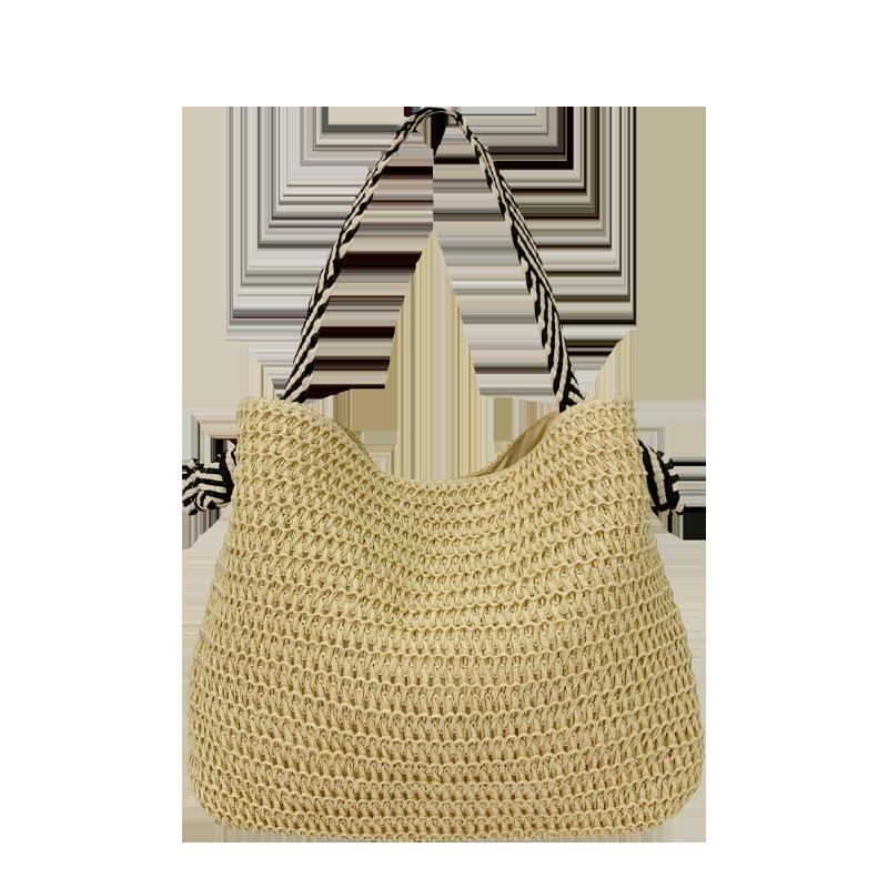 Navy Style Straw Woven Bag New Handmade Shoulder Woven Bag Women's Bag Versatile Vacation