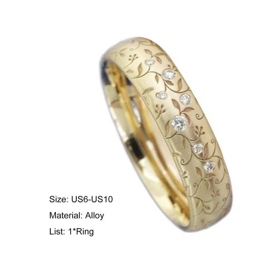 Finger Ring Flower Carved Elegant Exquisite Workmanship Couple Engraved Band Ring for Gift