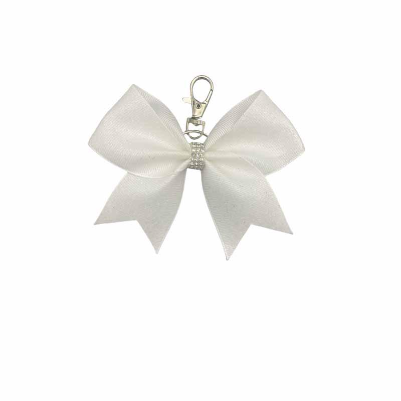 Shiny Leather Bow Keychain with Rhinestones - Fashionable Gift Charm