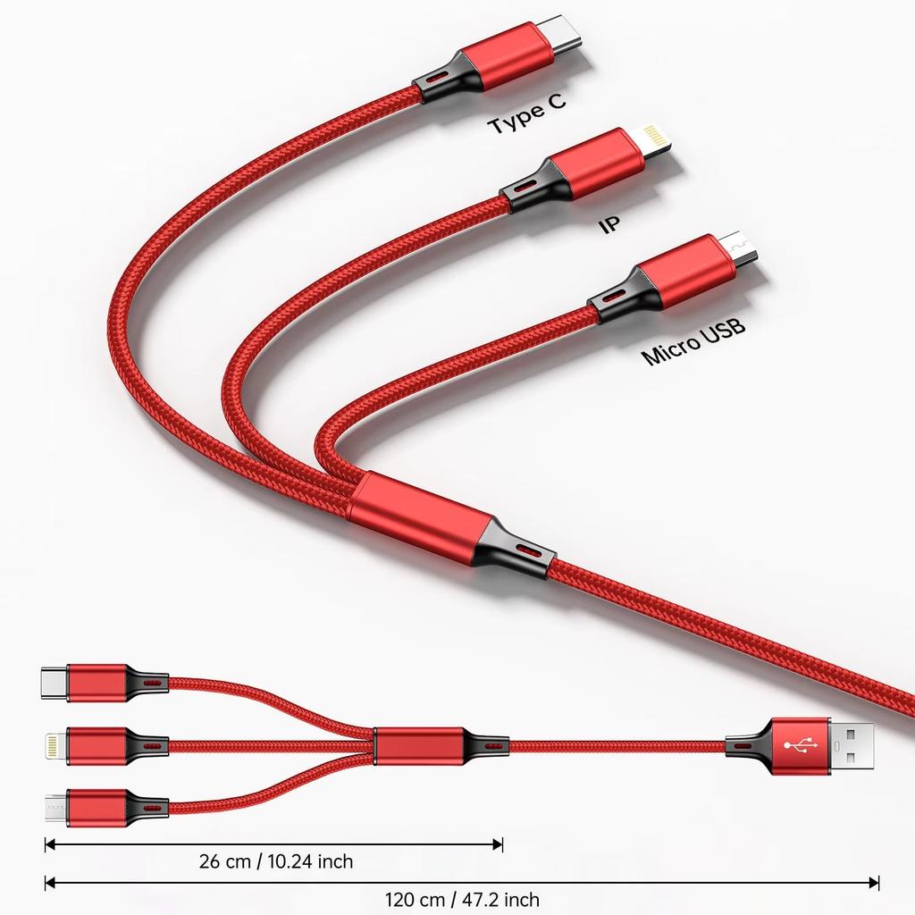3 In 1 USB Fast Charging Cable 1.2M Type C Micro IOS Multi Charger Cable for iPhone Huawei Samsung Nylon Braided Cord Cable