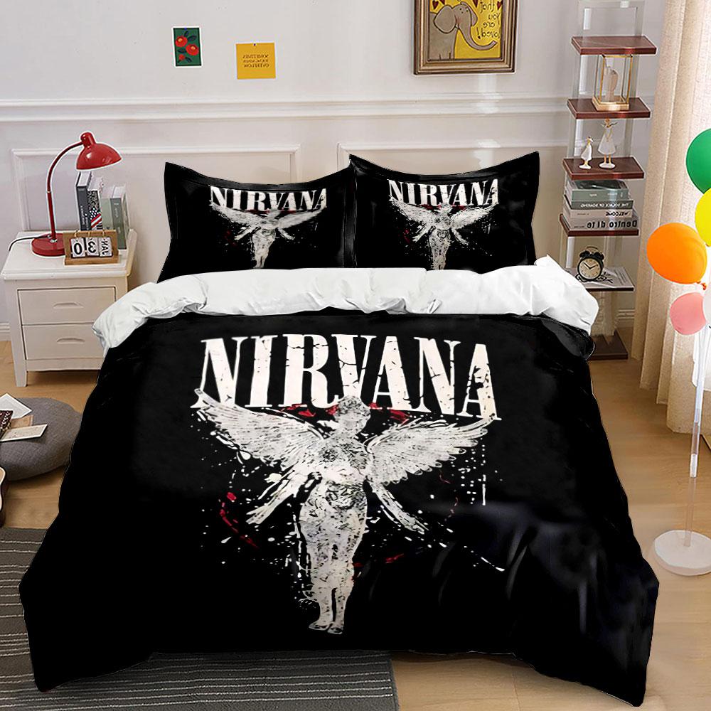 Black Nirvana Angel Bettwäsche    Bettwäsche Bettbezug-Set Bettbezug Kissenbezüge     (1 * Bettbezug 2 * Kissenbezüge, ohne Bettdecke) 135x200cm black
