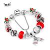 Pandora Style Creative European-American Christmas Bracelet with Oil Pendant and Gloves Charm