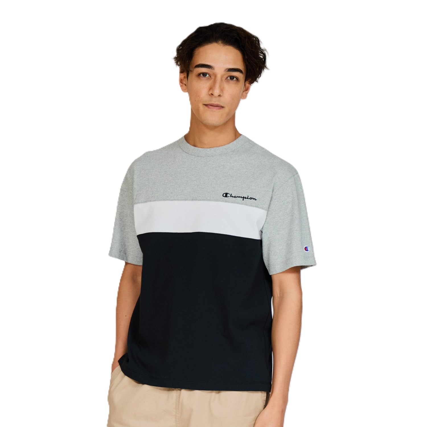 

Champion Basic Short Sleeve with Embroidered Script Crew Garment Script Logo Panel Short Sleeve Men s T-Shirt Logo, Neck, 100% Cotton, Wash, чёрный