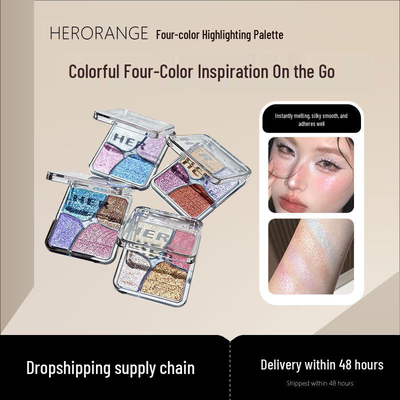 HERORANGE Four-Color Shimmer Highlighter & Eyeshadow Palette