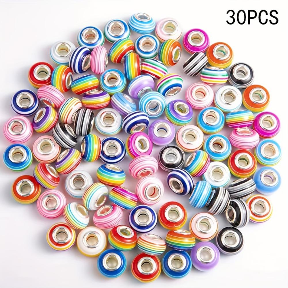 10/20/30/50pcs Resin Rainbow Stripe European Bead Large Hole Colored Resin Craft Bead Spacer Bead DIY Bracelet Snake Chain Jewelry Making