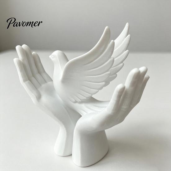 Housewarming Gift 3D Printed Peace Pigeon on Hands Ornament, Minimalist Statue, Decorative Desktop Art Ornament Hand Sculpture with Stable Base