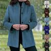 Manteau d'hiver en laine à manches longues pour femme, coupe décontractée, coupe ajustée, revers, fausse poche, cardigan à boutons