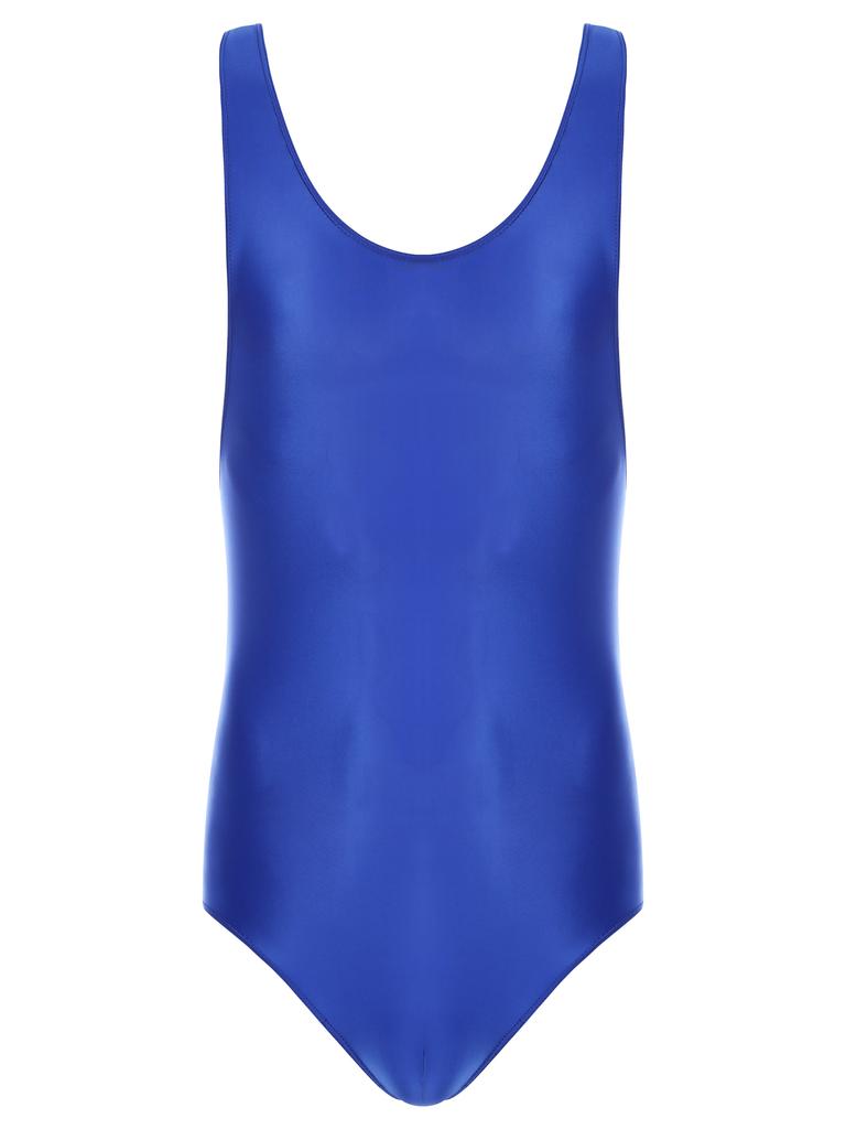 Mens Glossy U Neck Bodysuit Sleeveless Stretchy Leotard Wrestling Singlet Swim Sportswear