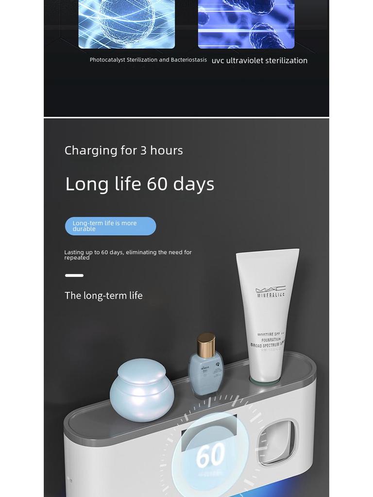 Stylish Wall-Mounted UV Disinfection Toothbrush Holder with Cup