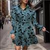 Women's Summer Lapel Three-button Long-sleeved Leopard Print Dress