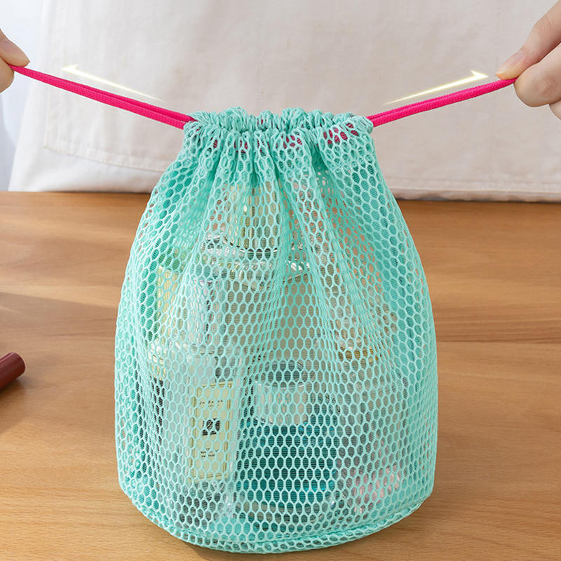 Portable Travel Nylon Mesh Cosmetic Bag Drawstring Drainage Storage Bag for Swimming And Bathing Single Color Pattern