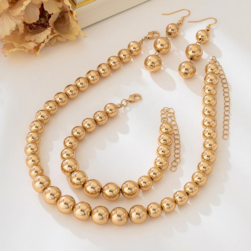 Accessories Exaggerated Punk Contrasting Colors Beaded Temperament Niche Round Ball Personalized Necklace Bracelet Earrings Set