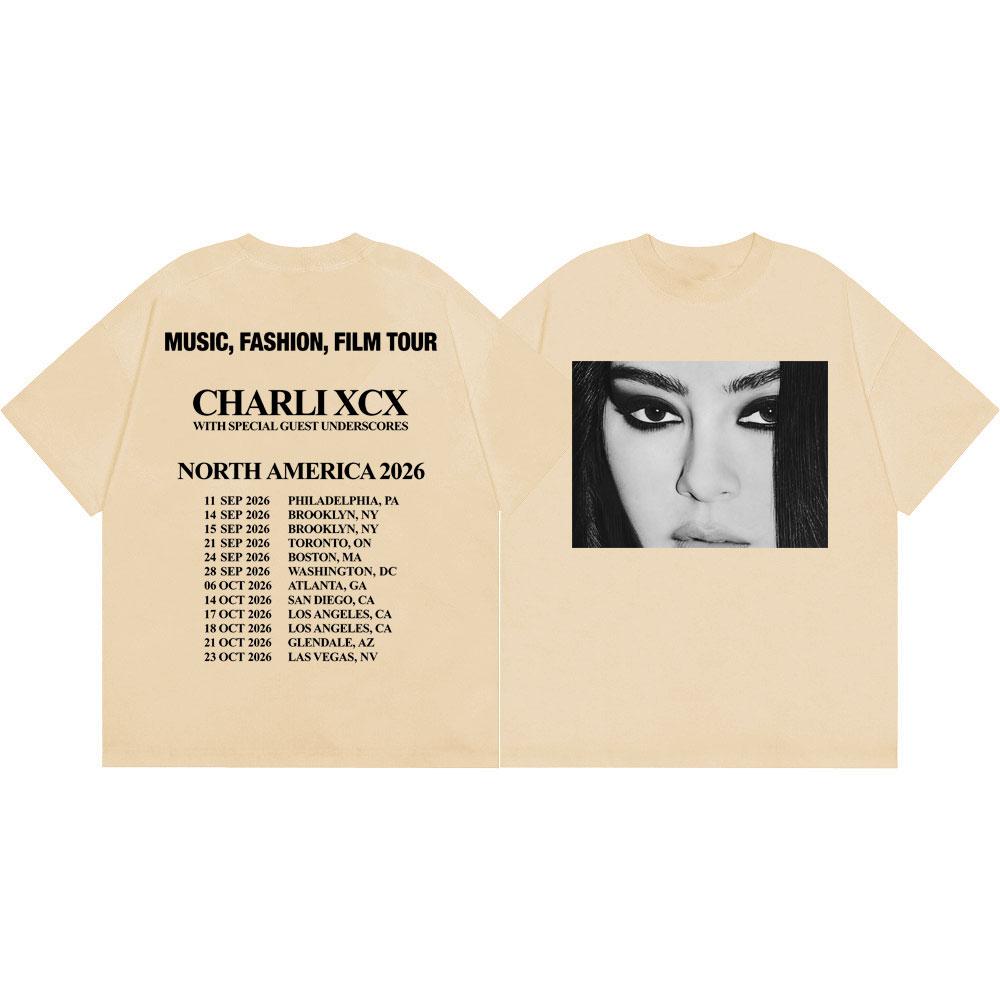 Charli Xcx Music Fashion Film Tour 2026 T Shirt Men Women Vintage Aesthetic T-shirt High Quality Cotton Short Sleeve T-shirts