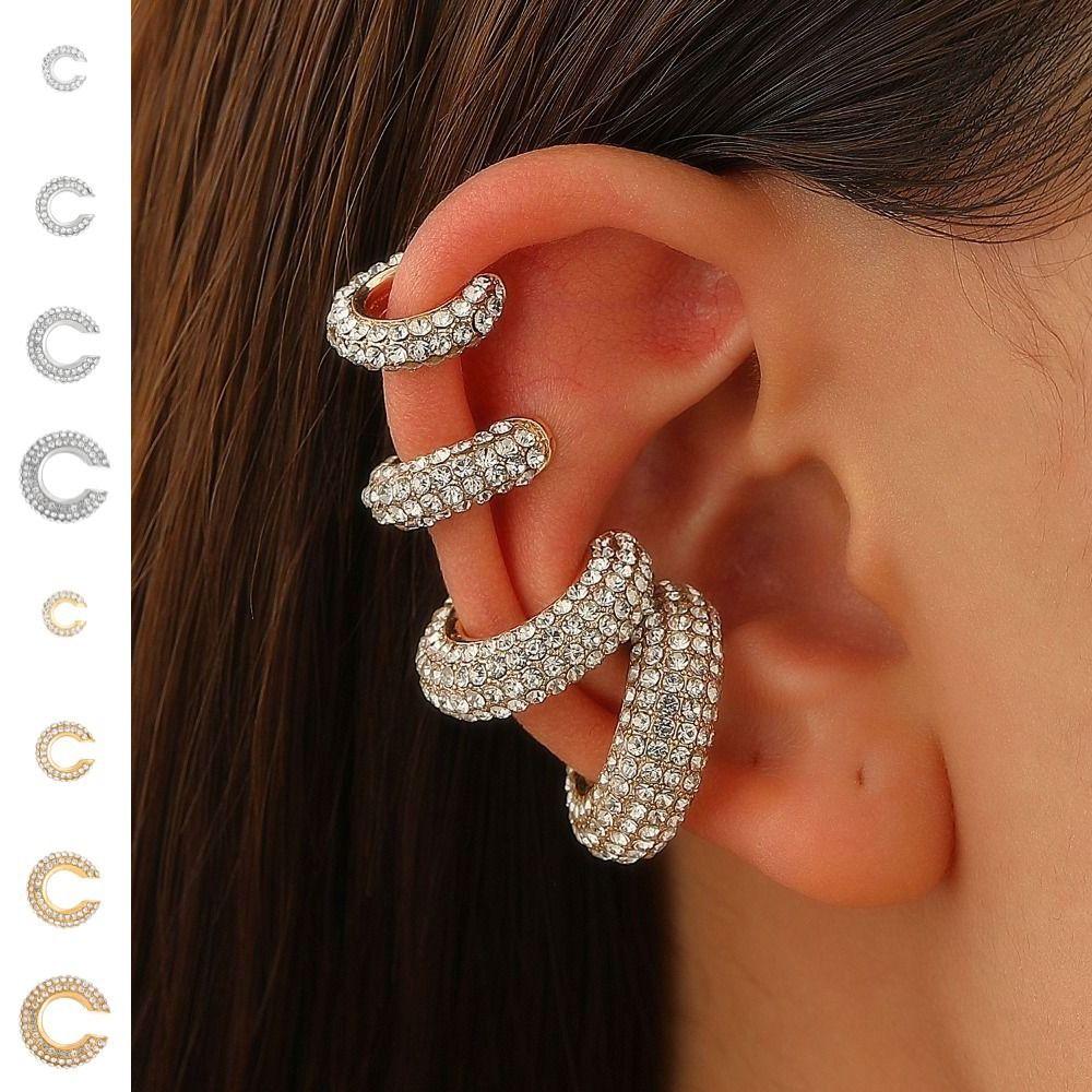 Copper C Shape Ear Cuff Crystal Gold Jewelry Punk No Piercing Earrings  Women