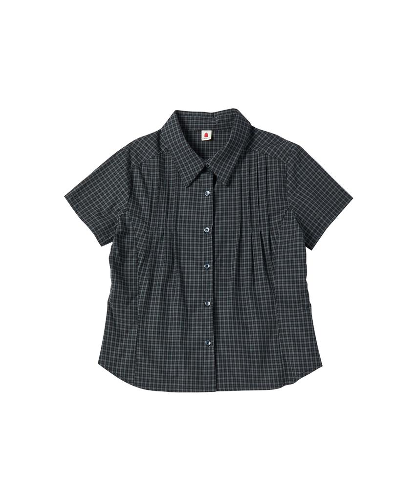 COMONINOZ W Pintuck Check Half Shirts [Black]