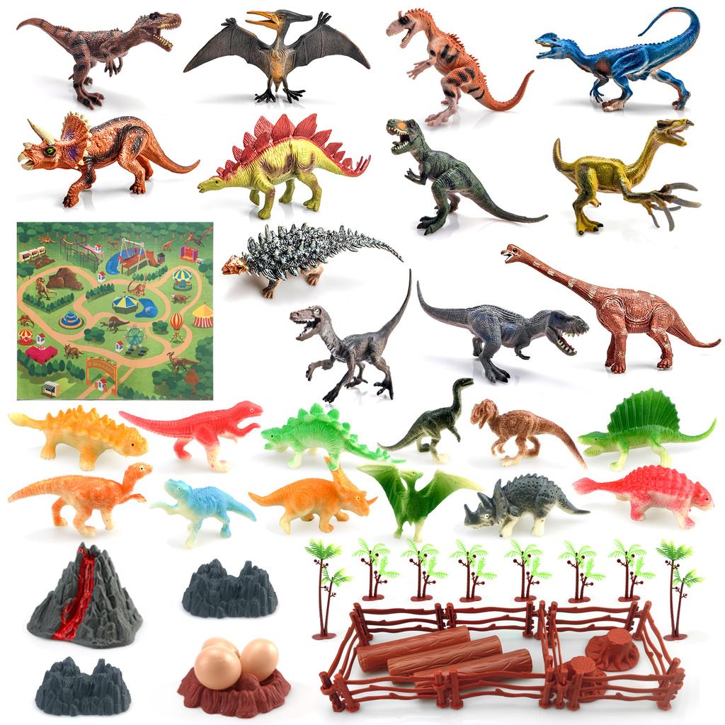 Dinosaur Toy Set, T-Rex Spinosaurus Pterodactyl Therizinosaurus Brachiosaurus Scene
