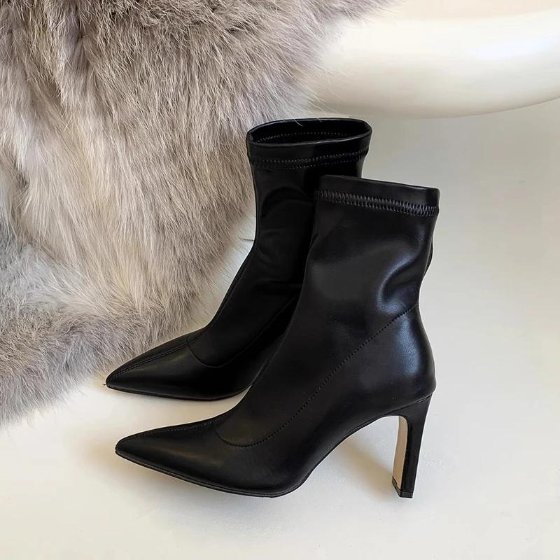 Mode Damen High Heel Slim Stiefeletten Mode Elegant Spitzschuh Kurze Stiefeletten Frühling Herbst Damen Streetstyle Schuhe