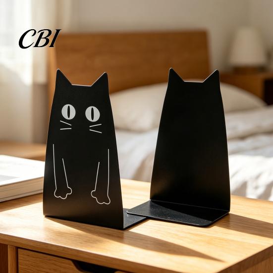 Bookends 1 Pair Metal Cat Book Ends, Cute for Shelves, Decorative Heavy Duty Support Stopper Home Office Desk Bookshelf Decor Non-slip Bookend