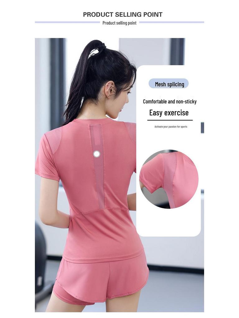 Women's Summer Yoga Wear: Stretchy Two-Piece Short Sleeve & Shorts Fitness Set