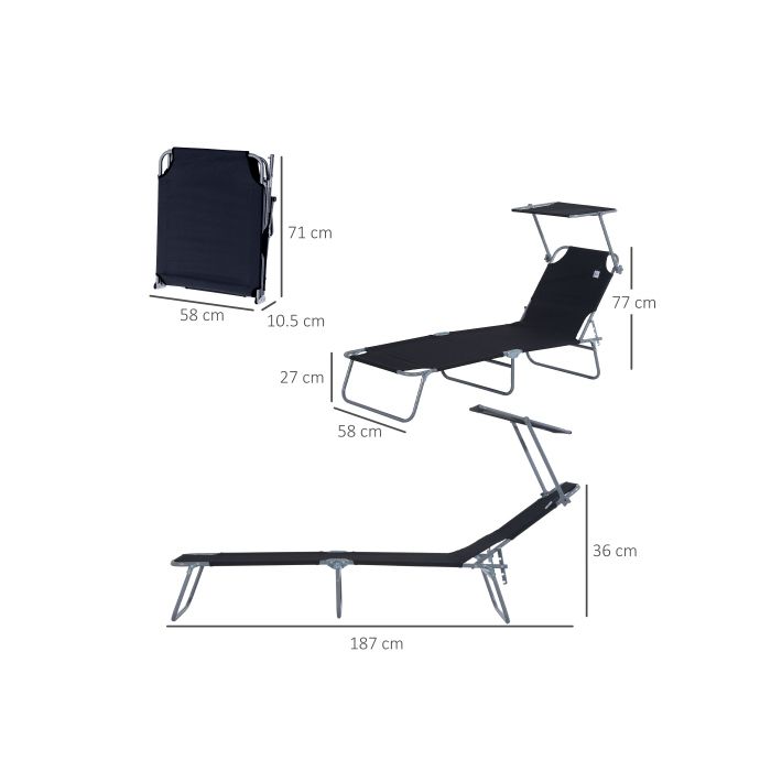 Chaise longue pliable - MUVOE - Outsunny - toit solaire réglable - tissu Oxford - charge max 120 kg