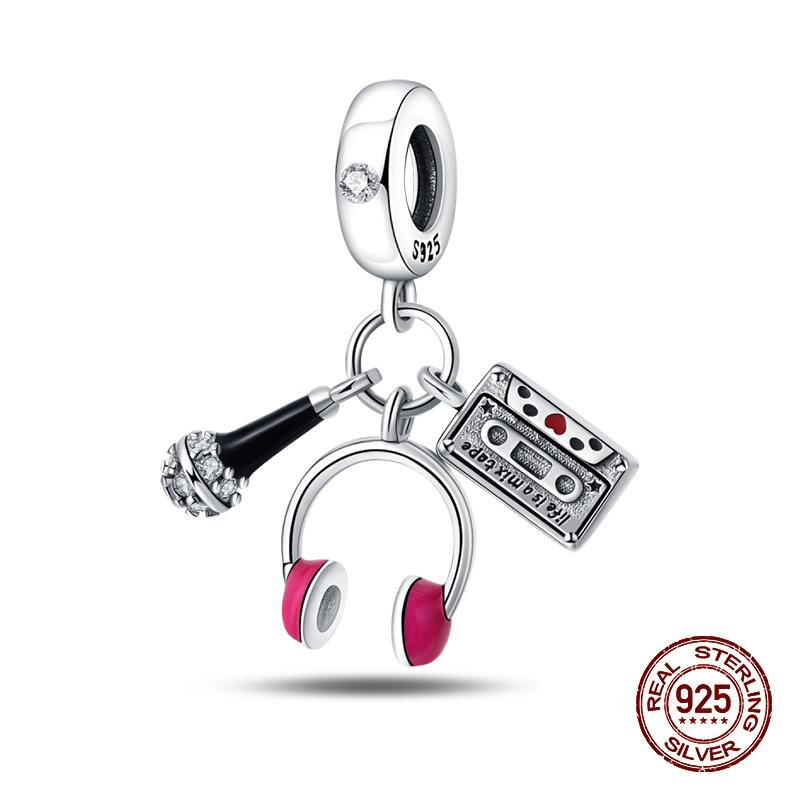 100% Copper Guitar Sax Headphones Musical Instrument Charms Beads Fit Pandachoriginal Bracelets Diy Jewelry