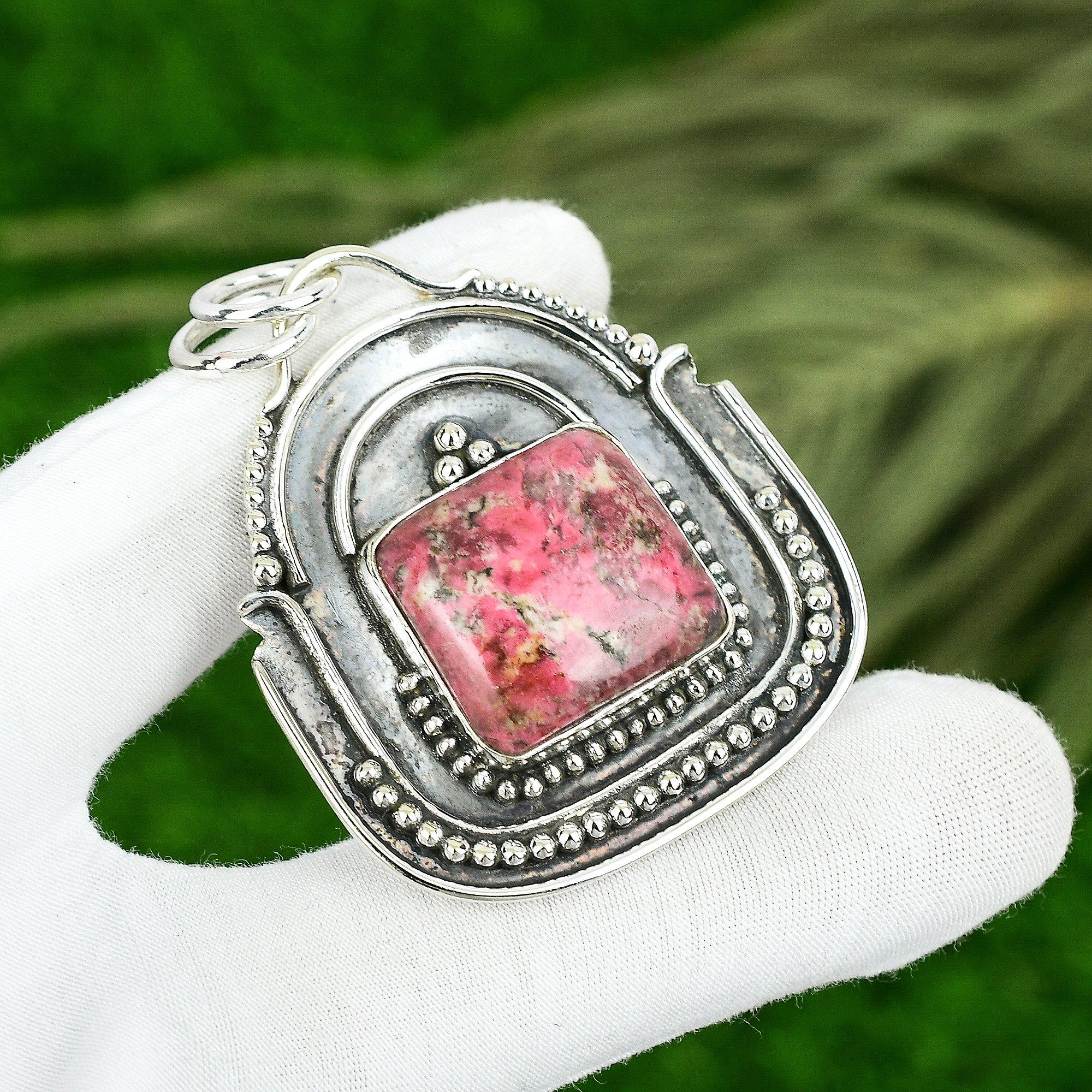 

Daughters Day Deal Natural Thulite 925 Silver Handmade Trendy Art Deco Pendant