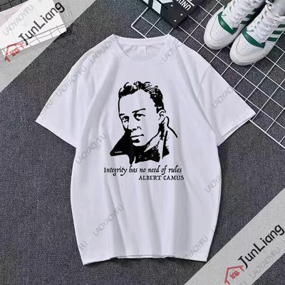 Albert Camus Portrait Tshirt Author Top Vintage Fashion Casual Shortsleeved Crew Neck Shirt Unisex Clothing
