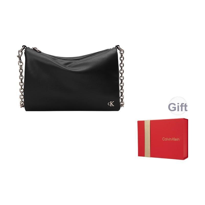 Calvin Klein Elegant Metal Letter Chain Soft Lazy Small Square Pillow Crossbody Bag Women Bags Space-Black DH3570-001