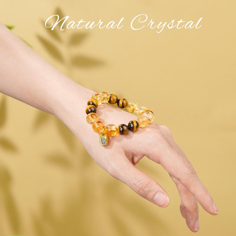 Natural Stone Rhinestone Beaded Bracelet Ethnic Geometric Design Gold Plated Buddhist Spiritual Protection Women's Versatile
