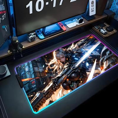 Anime Girl Mecha Mouse Pad RGB Gaming Mousepad Big LED Pad PC Desk Mat Luminous Mouse Pad Large Keyboard Mats Table Rug With