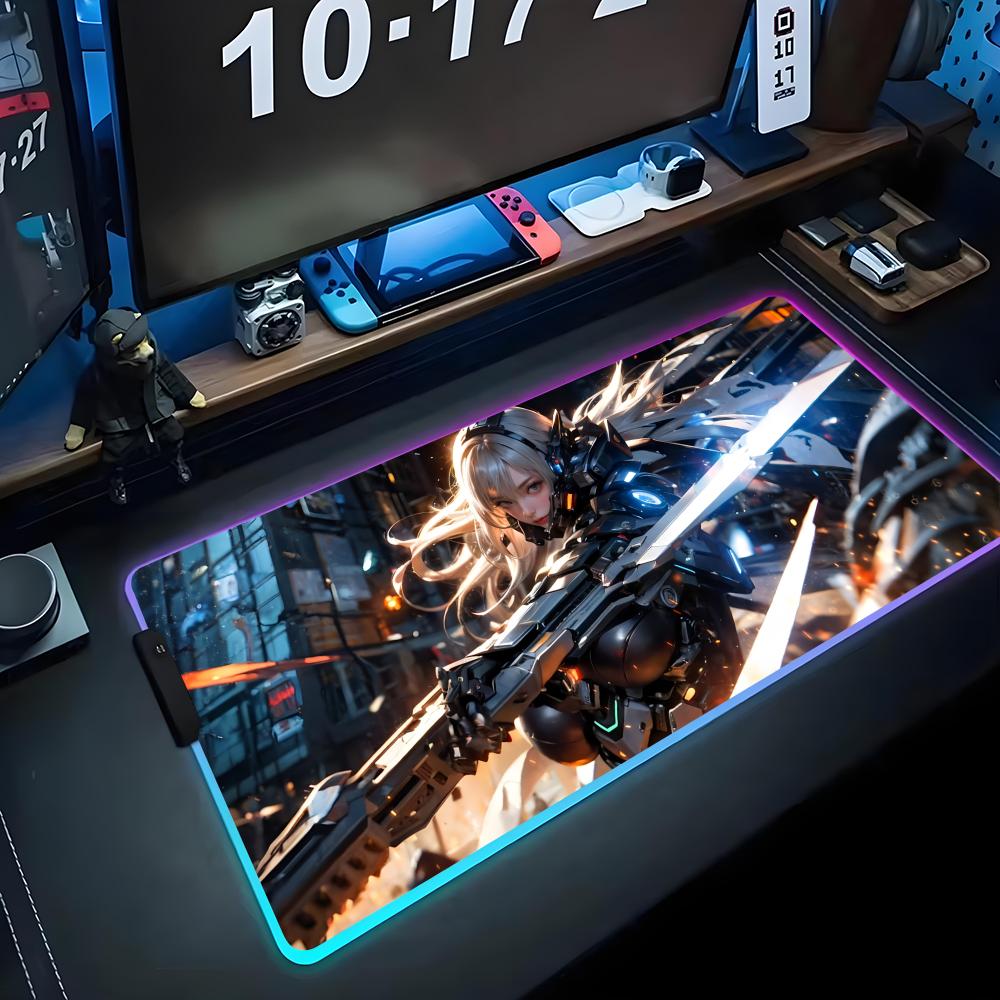 

Anime Girl Mecha Mouse Pad RGB Gaming Mousepad Big LED Pad PC Desk Mat Luminous Mouse Pad Large Keyboard Mats Table Rug With RGB600x300x3mm