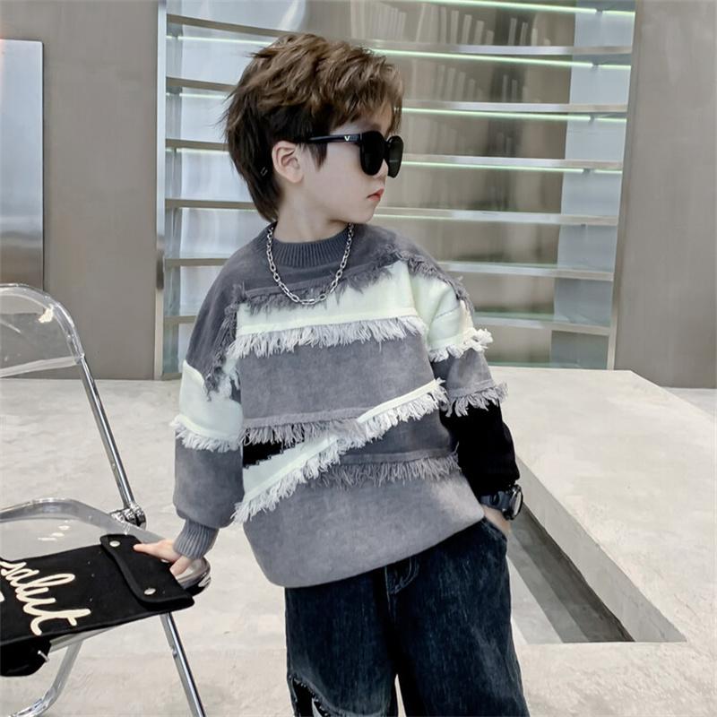 Spring Autumn Boys Sweater Coat Kids Tops Knitting Plus Thicken Cottons Pullover Teenagers Children's Clothing