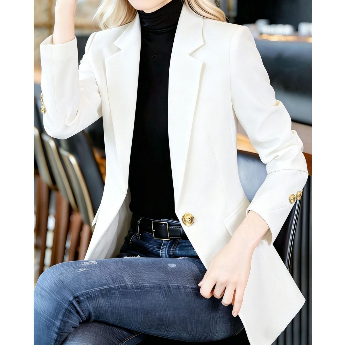 Women s Blazer, Casual Slim Fitted Suit Jacket, High-end Short Blazer for Petite Women, Spring Autumn Outerwear S белый