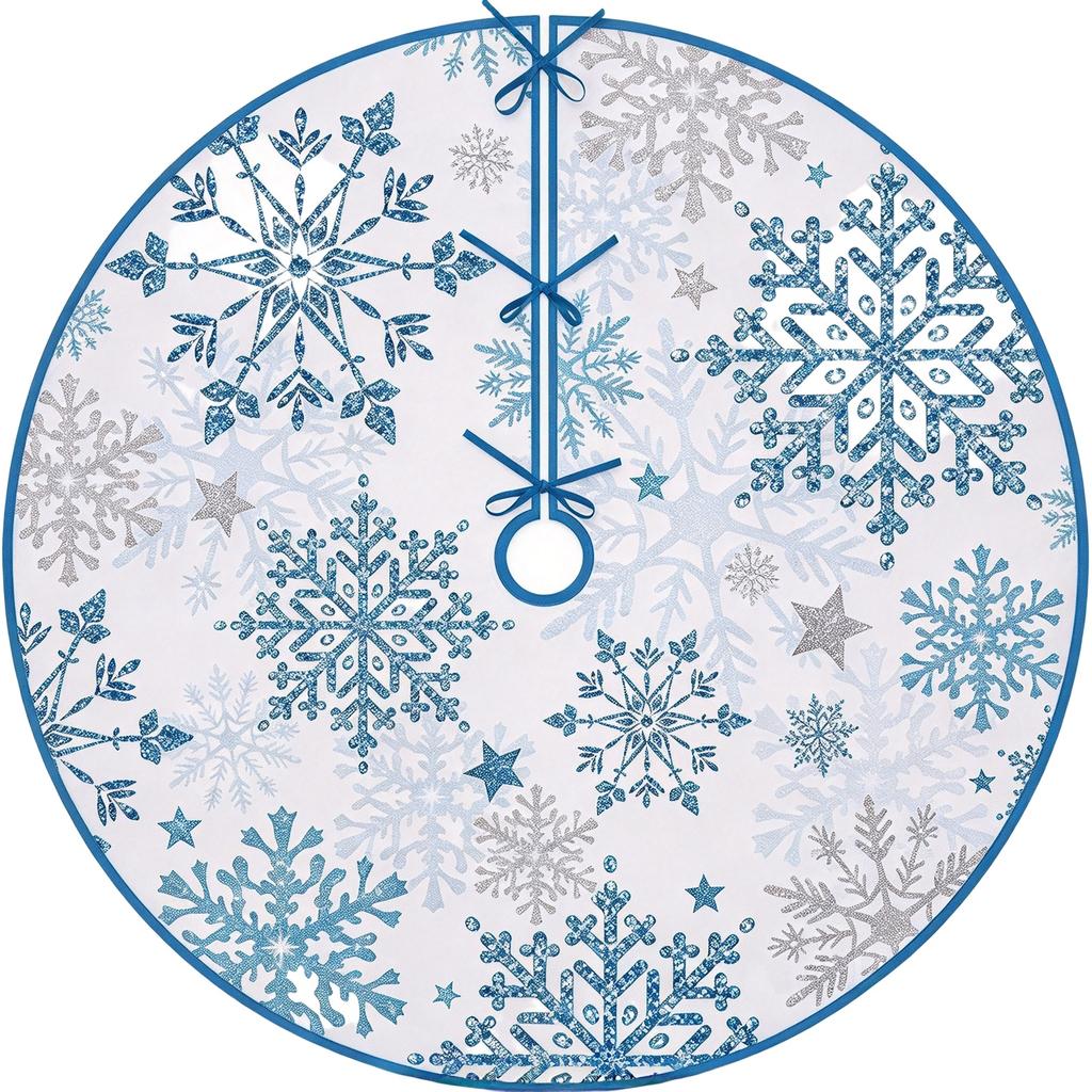 Christmas Tree Skirt, Velvet Printed Snowflake Design for Holiday Tree Base Decoration