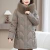 Real Fur Collar Middle-aged Women's Winter Down Coats Hooded Plus Size XL-6XL Embroidery White Duck Down Jackets for Women Thick Warm Parkas