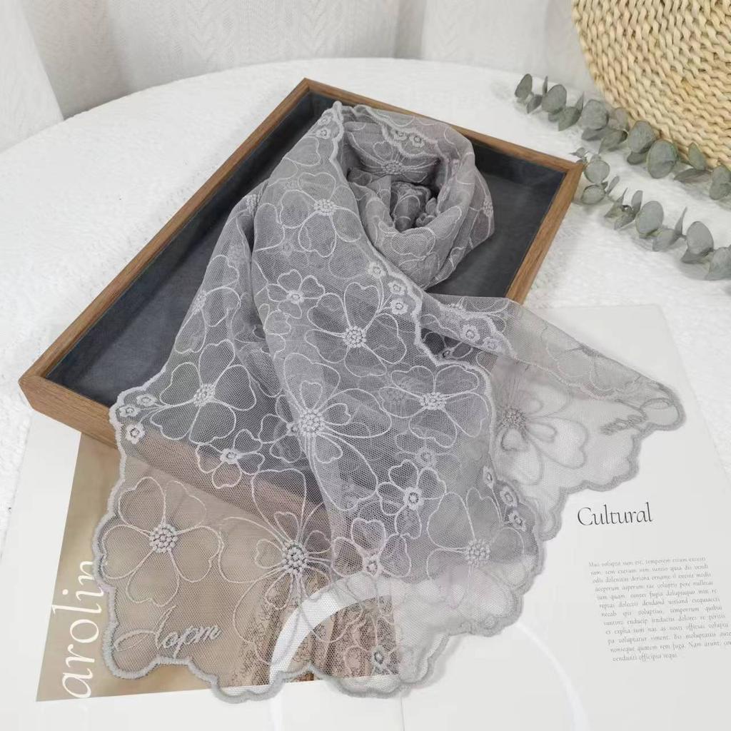 Korean Version Embroidery Lace Small Silk Scarf Spring and Summer Foreign Style Fashion Headscarf Headband Long Streamer