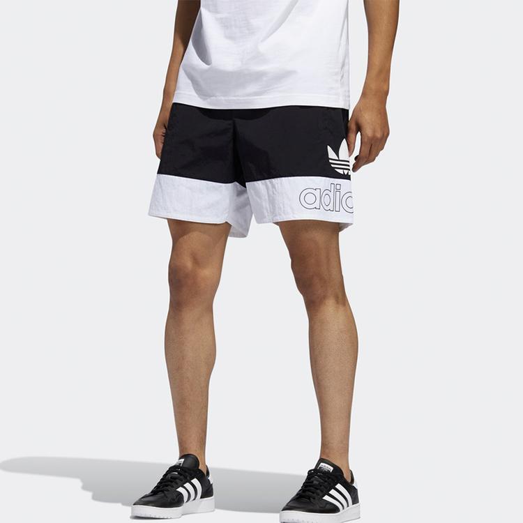 Adidas Originals Trefoil Logo Letter Print Patchwork Shorts Men Bottoms Black White FM1547