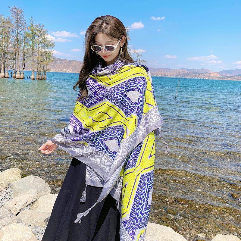 Dunhuang Desert Shawl - Qinghai Chaka Salt Lake Ethnic Scarf for Women, Cotton Linen Silk Blend