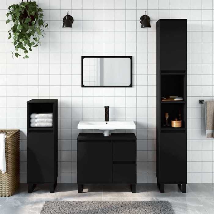 VidaXL Armoire de salle de bain noir 65x33x60 cm bois d'ingénierie 831613