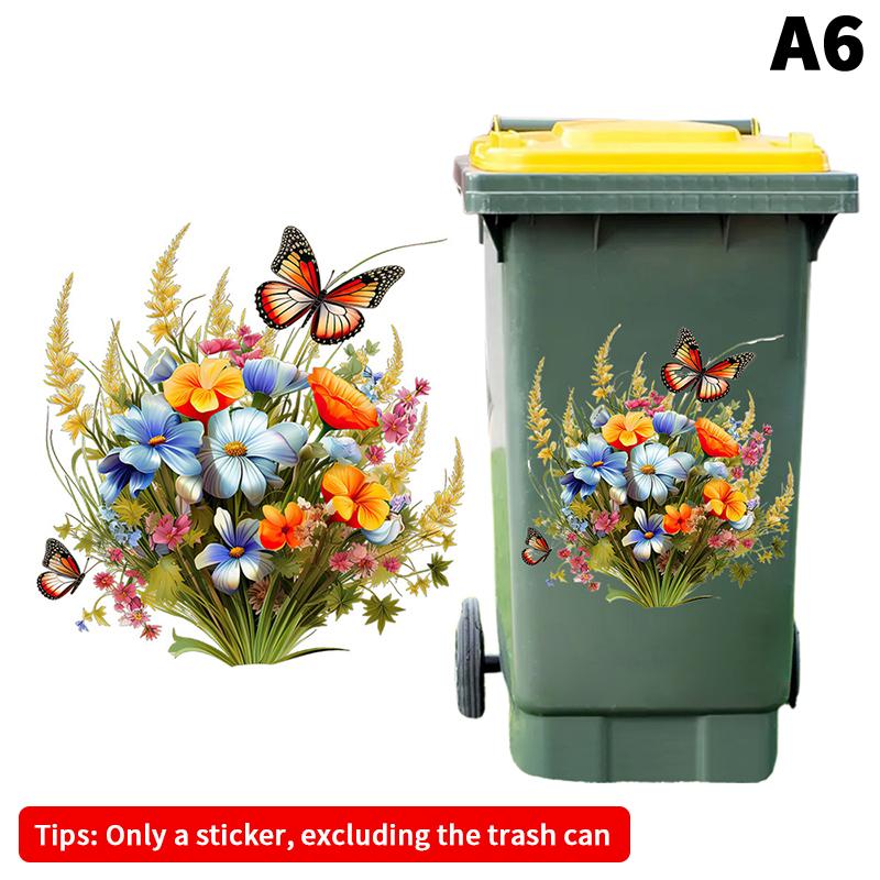 Sunflower Trash Can Stickers Floral Wheel Trash Can Stickers Self-Adhesive Waterproof Pvc Decals For Walls Bathroom Home Decor