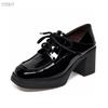 Women's 2025 Black British Style Waterproof Platform Chunky Heel Lace-up Loafers with Two-Wear Deep Mouth Design.