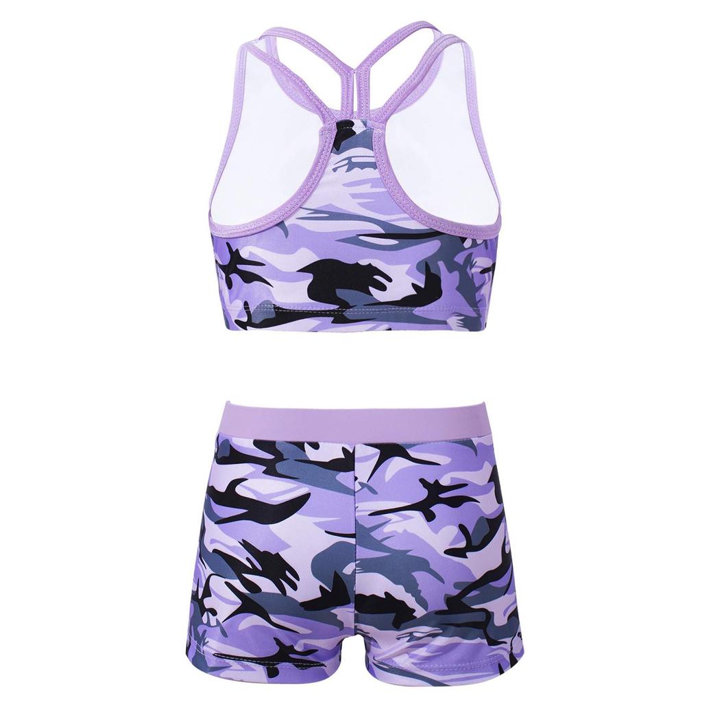 Crew Neck Patterns Printed Sleeveless Y-Shaped Back Tank Vest with Elastic Waistband Boyshorts Athletic Sets