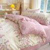 Garden Pink Flowers Pattern Duvet Cover Set 3Pcs Cute Rabbit Printed 100% Cotton Soft Comfortable Comforter Cover Bedding Set