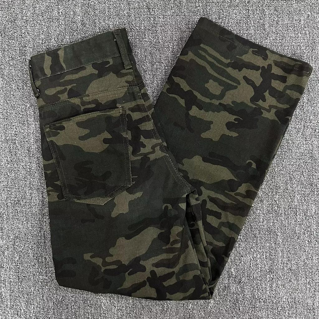 JYL Men's Camo Cargo Jeans Vintage Multi-Pocket Loose Wide-Leg Straight Denim