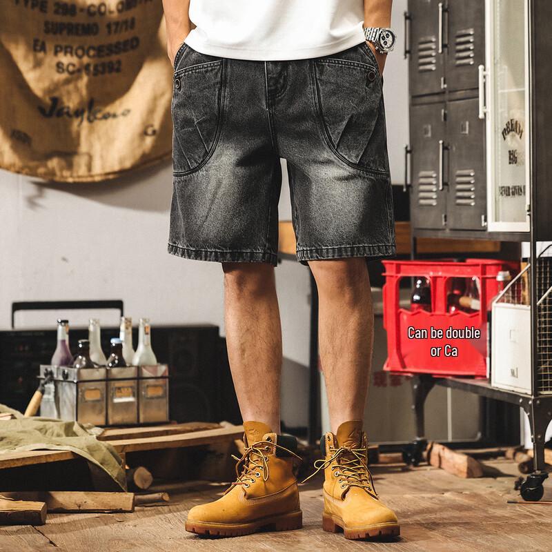 Jie Leinuo Men s Retro Washed Denim Cargo Shorts 3XL