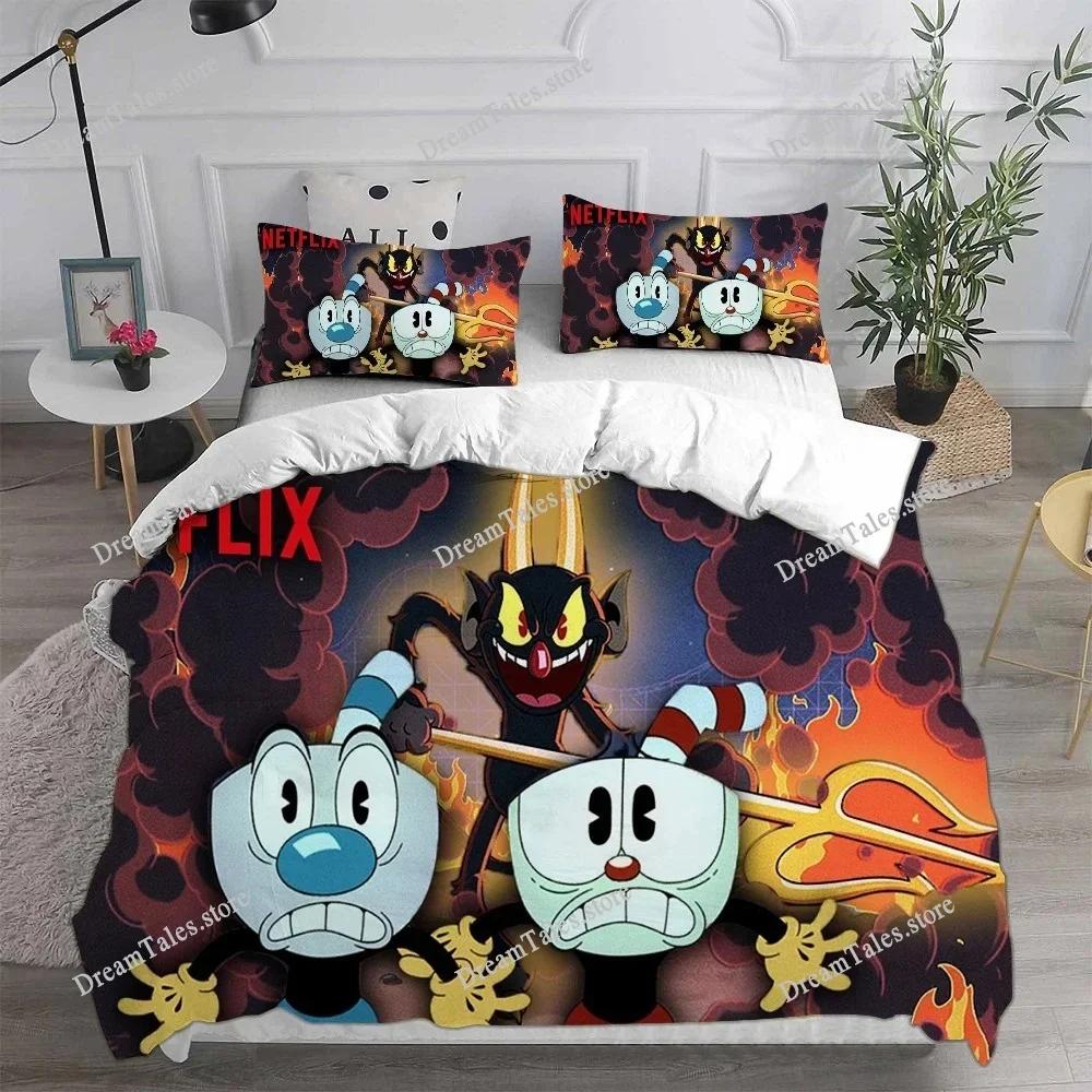 Cute Cartoon Game Cuphead Duvet Cover Pillowcase Bedding Set Adult Boy Girl Bedroom Decoration Children Gift Single Double Large