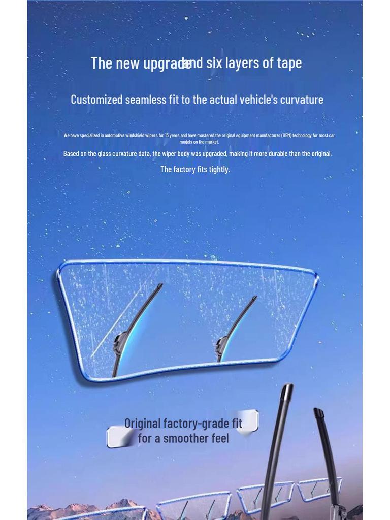 Six-layer Frameless Rubber Strip Windshield Wipers - Original Car Wipers, Ideal for Cross-Border Shipping.